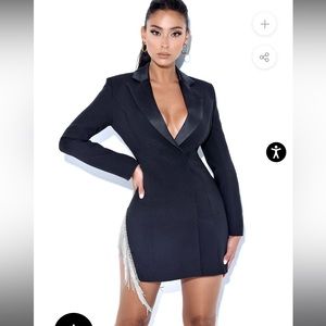 MISS CIRCLE Freya Black Crystal Fringe Blazer Dress Size L